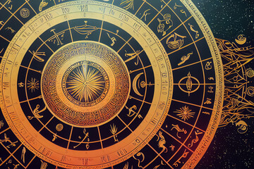 Fototapeta na wymiar 3d render of Astrological zodiac signs in horoscope circle