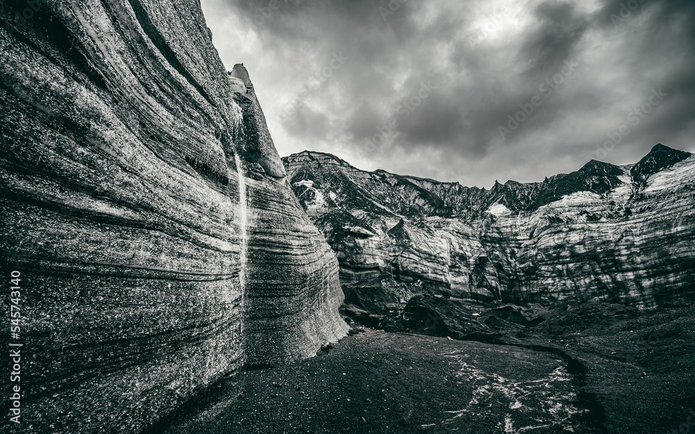 Poster minimalistic grayscale of the rock formations at the katla volcano