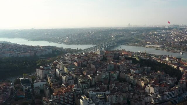 istanbul city halic river drone view