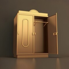 Gold Wardrobe icon isolated on brown background. Minimalism concept. 3d illustration 3D render