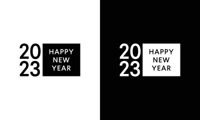 Happy New Year 2023 text design. for Brochure design template, card, banner. Vector illustration. on a black and white background.