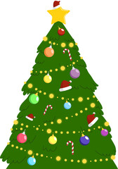 Green Christmas tree with ornaments