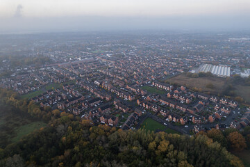 Aerial Houses Residential British England Drone Above View Summer Blue Sky Estate Agent Morning Sunrise House Prices 2022.