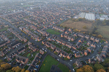 Aerial Houses Residential British England Drone Above View Summer Blue Sky Estate Agent Morning Sunrise House Prices 2022.
