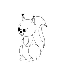 Squirrel coloring page. Black and white red squirrel. Color me. Vector