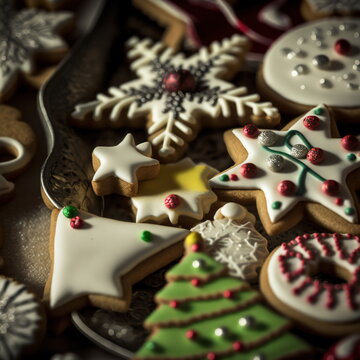 Chrismas Cookies Zoom Shot With Gingerbread And Icing Digital 3D Illustration 