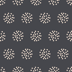 Seamless geometric pattern with white dots on dark background. Vector print for fabric background, textile