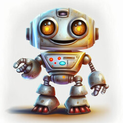 Children's book illustration of cute robot, digital art