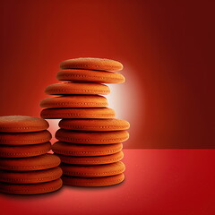 Fototapeta na wymiar Christmas Desing layout using cookies, gingerbread & candies on red background for the new year holiday campaign digital 3D illustration