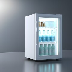 Blank Promotional Portable Mini Glass Door Refrigerator Mockup, 3d render illustration. - obrazy, fototapety, plakaty