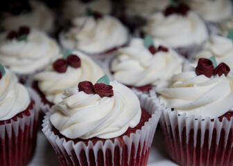 Chocolate Roses in Fondant on Red Velvet Cupcakes