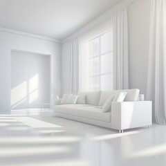 White sofa in white room for mockup, 3D rendering