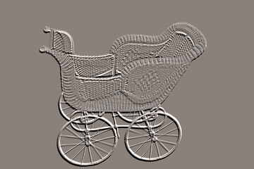 Fototapeta na wymiar Embossed baby carriage in sepia color