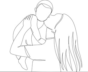 mom and baby portrait continuous line drawing, vector