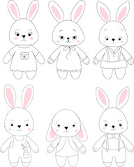 rabbits cartoon doodle sketch ,outline isolated vector