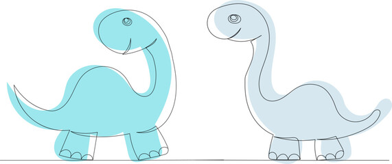 cartoon dinosaurs continuous line drawing, vector