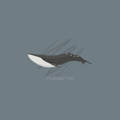 An isolated vector illustration of a whale in scandinavian colors. Underwater world, Marine life. World whale day