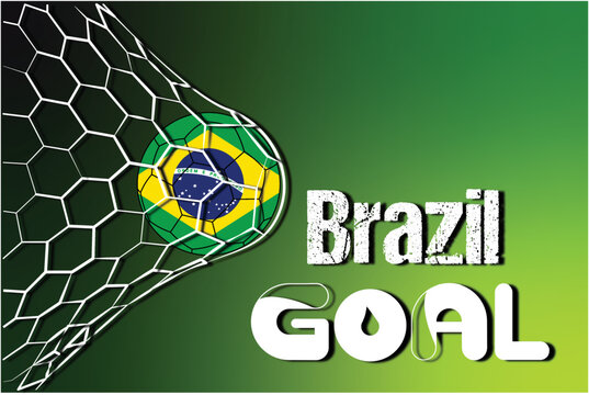 Brazil Soccer Ball On Net. Qatar World Cup 2022