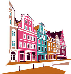 Wroclaw city street vector illustration in vivid color - obrazy, fototapety, plakaty