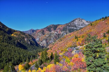 Pine Hollow hiking trail Mountain views by Timpanogos in the Wasatch Mountains Rocky Mountains, Utah. America. 