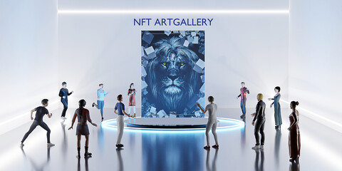 NFT Art Gallery on Metaverse NFT Projects  Avatar Legs  virtual world on Metaverse 3D Illustrations - obrazy, fototapety, plakaty