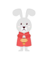 Rabbit in traditional Chinese dress with a lantern in paws.