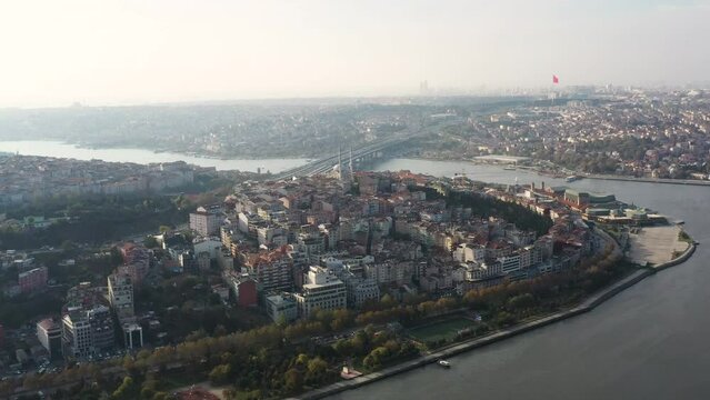 istanbul city halic river drone view