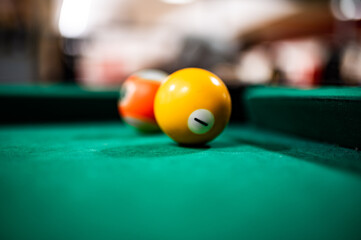 Closeup shot of billiard balls on a pool table