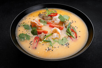Miso soup with shrimp, mushrooms and vegetables