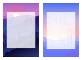 Graph paper. Printable dotted grid paper. Gratitude Journal Customizable Interior. Geometric abstract dotted transparent illustration with dots. Mountain landscapes on background