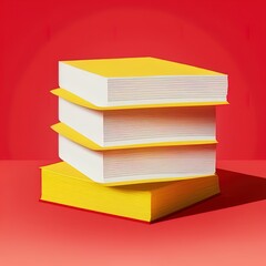 Blank Red Stack of Papers isolated on yellow background