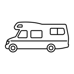 Motorhome icon. Camper, caravan. Black contour linear silhouette. Side view. Editable strokes. Vector simple flat graphic illustration. Isolated object on a white background. Isolate.
