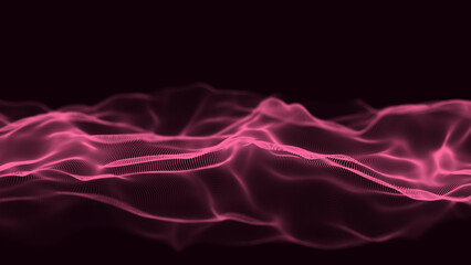 Digital wave with many dots on the dark background. The futuristic abstract structure. Big data visualization. 3D rendering.
