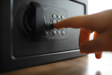 money in a residential safe close-up photo. Deposit in cash. Russian rubles are in the safe