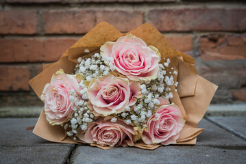 weddings bouquet pink roses wall