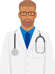 Fototapeta premium Doctor medic man in white coat with stethoscope