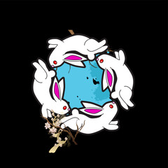 rabbit illustration with japanese style for kaijune event, notebook, logo