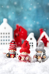 Funny christmas toys on  snow background