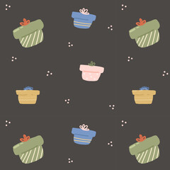 Vector seamless pattern gifts. Gift boxes on a pattern for wrapping paper, print, background, packaging