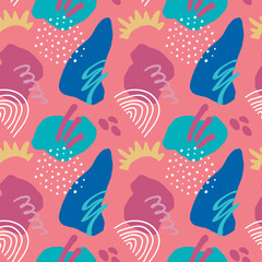 Abstract seamless pattern in trendy style with geometric elements, textures. Vector background.