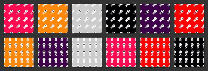 Halloween seamless patterns. Set holiday posters design template. Carnival backgrounds, vector illustration