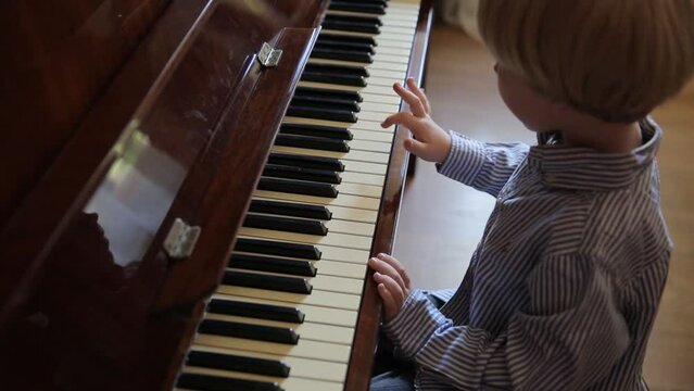 Little Blond Boy Kid Child Playing the Piano, Musical Education