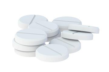 Heap of pills isolated on white background. 3d render