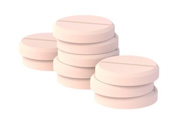 Heap of pills isolated on white background. 3d render