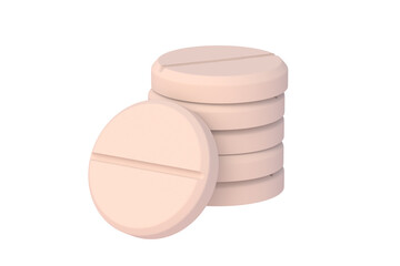 Stack of pills isolated on white background. 3d render