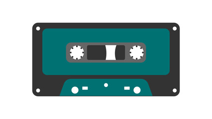 Old retro vintage green music audio cassette for audio tape recorder with magnetic tape from 70s, 80s, 90s. Beautiful icon. Vector illustration