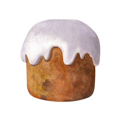 Watercolor Easter cake with white glaze. Isolated objects on white background. A template for your invitation, postcards, print design. Happy Easter card. Hand drawn illustration