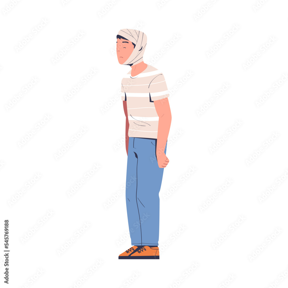 Canvas Prints man with injured bandaged head. man feeling pain in body caused by injury cartoon vector illustratio