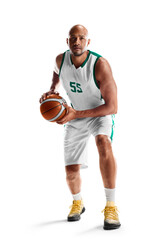 Sport. Professional basketball player preparing to attack. On a white background
