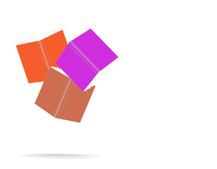 Drei fallende Bücher vor weißem Hintergrund, 3D-Illustration